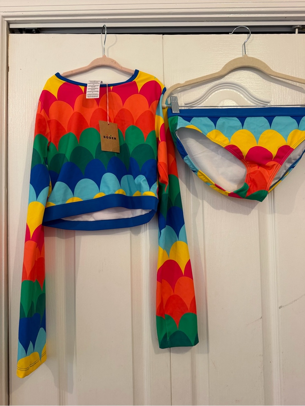 Mini Boden Cropped Rash Vest Set Multi Scallop Stripe 13-14 NWT